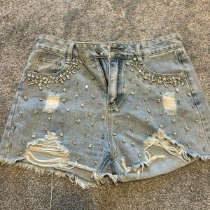 Jean shorts with rhinestone blue b size large EUC
